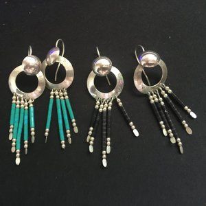 Lot (2) Vintage Native Tribal Marked Sterling Q Dangle Pierced Earrings